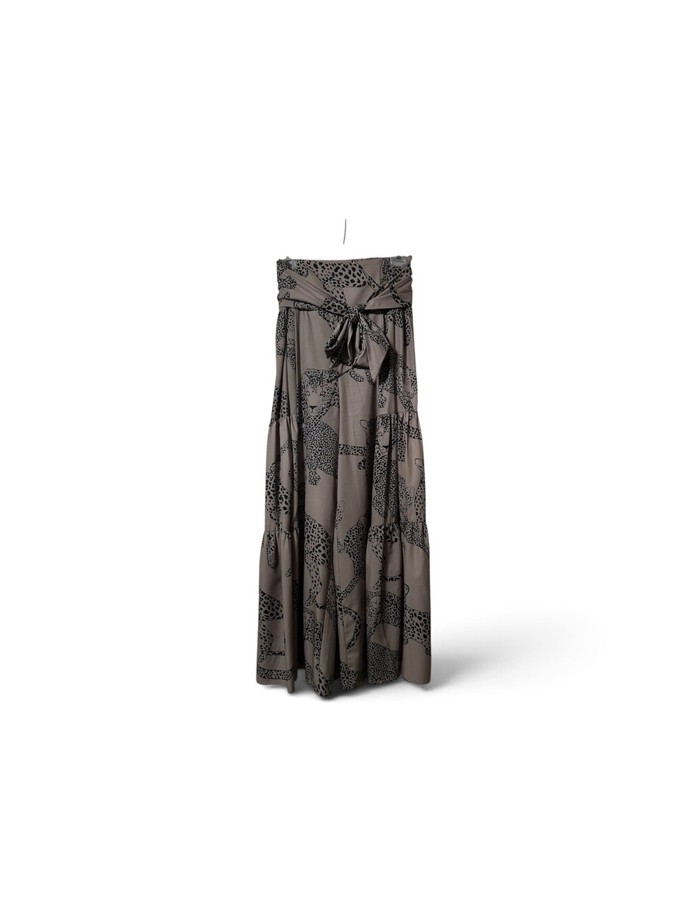 JODIFL Taupe Leopard-Print Wide-Leg Tiered Pants
